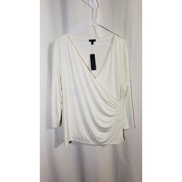 Talbots Women's XL Cream White Faux Wrap Ruched Front Stretchy Elevated Basic - Picture 1 of 8